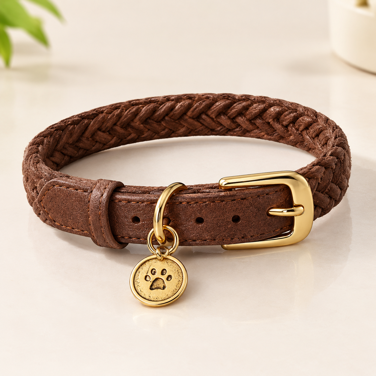 Durable Brown Nylon Dog Collar D Ring