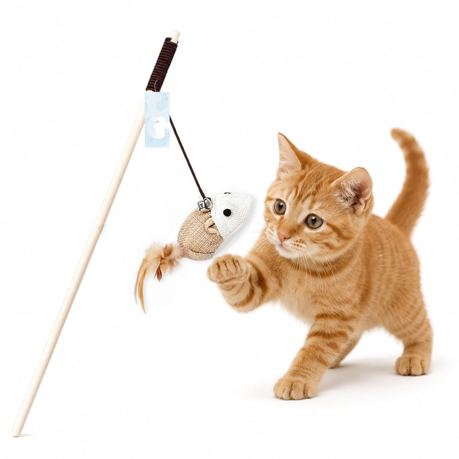 Playful Mouse Bell Cat Teaser Wand