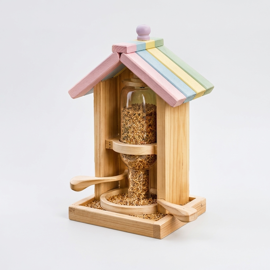 Wooden Glass Jar Bird Feeder Station